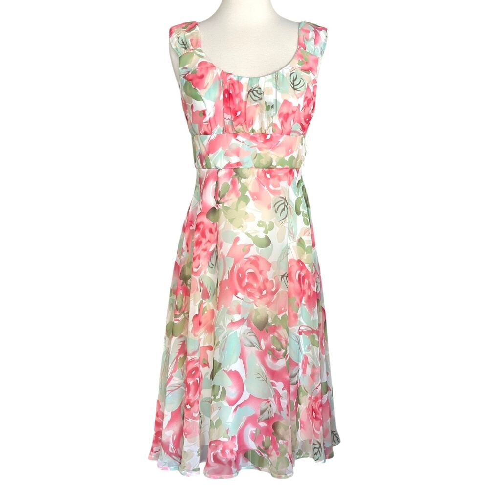 Vintage y2k babydoll milkmaid floral chiffon dress Dressbarn roses womens small
